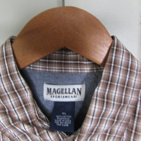 Magellan Sportswear Button Up Shirt XL Plaid Brown White - Picture 8 of 15